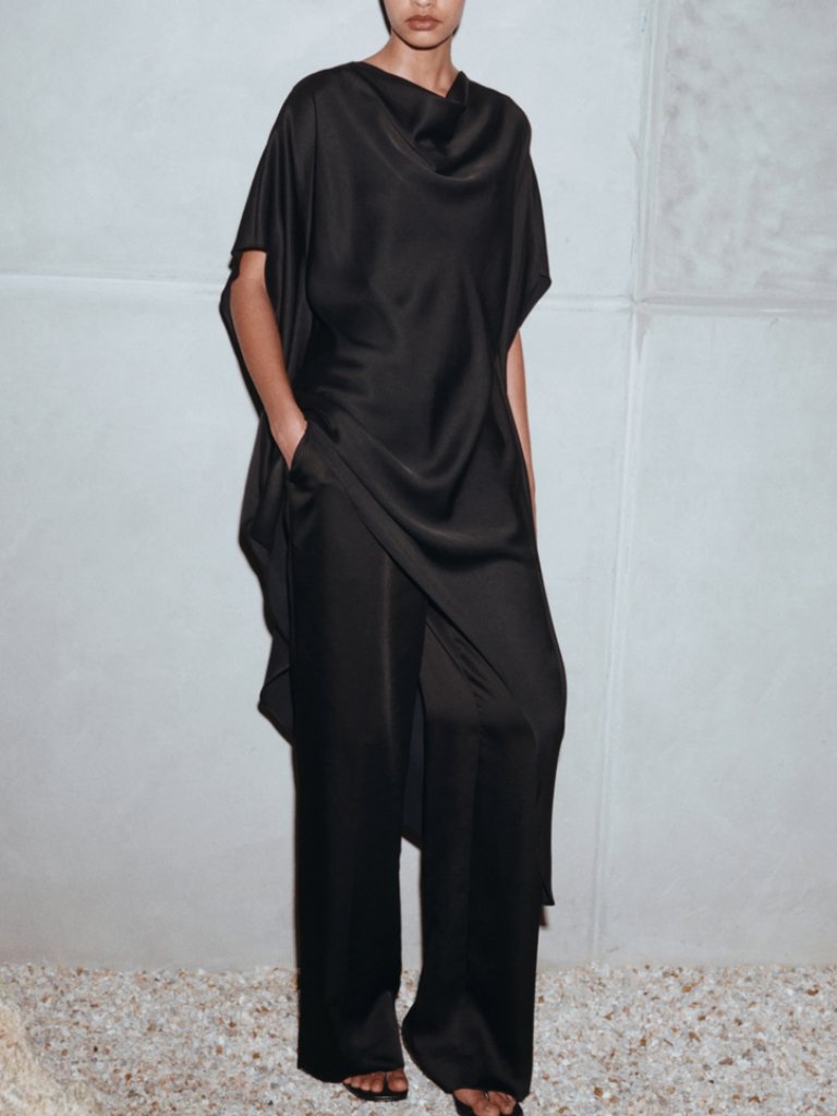 Best Nwt Simkhai Sadia Satin Mini Cape Dress Black Noir Us4/6 Quiet Lux
